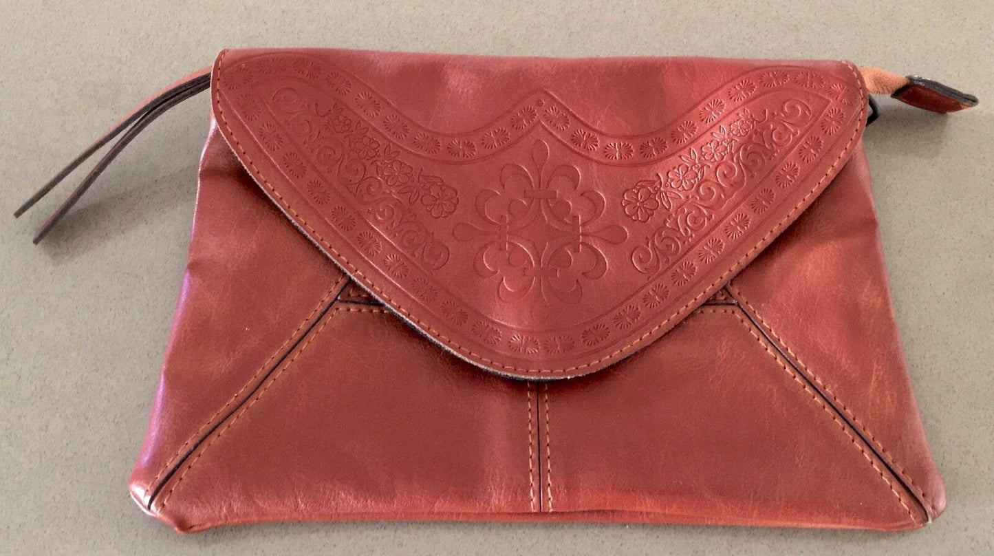 DOTTI Bag Rich Tan Unique Pleather Embossed Envelope Clutch Vintage