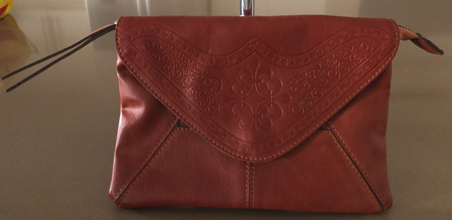 DOTTI Bag Rich Tan Unique Pleather Embossed Envelope Clutch Vintage