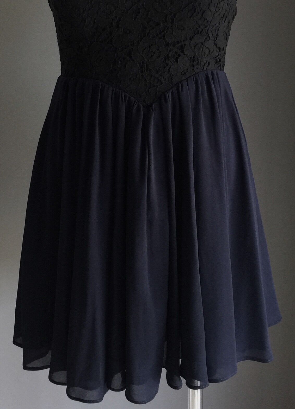 DOTTI MINI Strapless Dress Black Lace Bodice & Navy Ladies Size 8 10 Retro