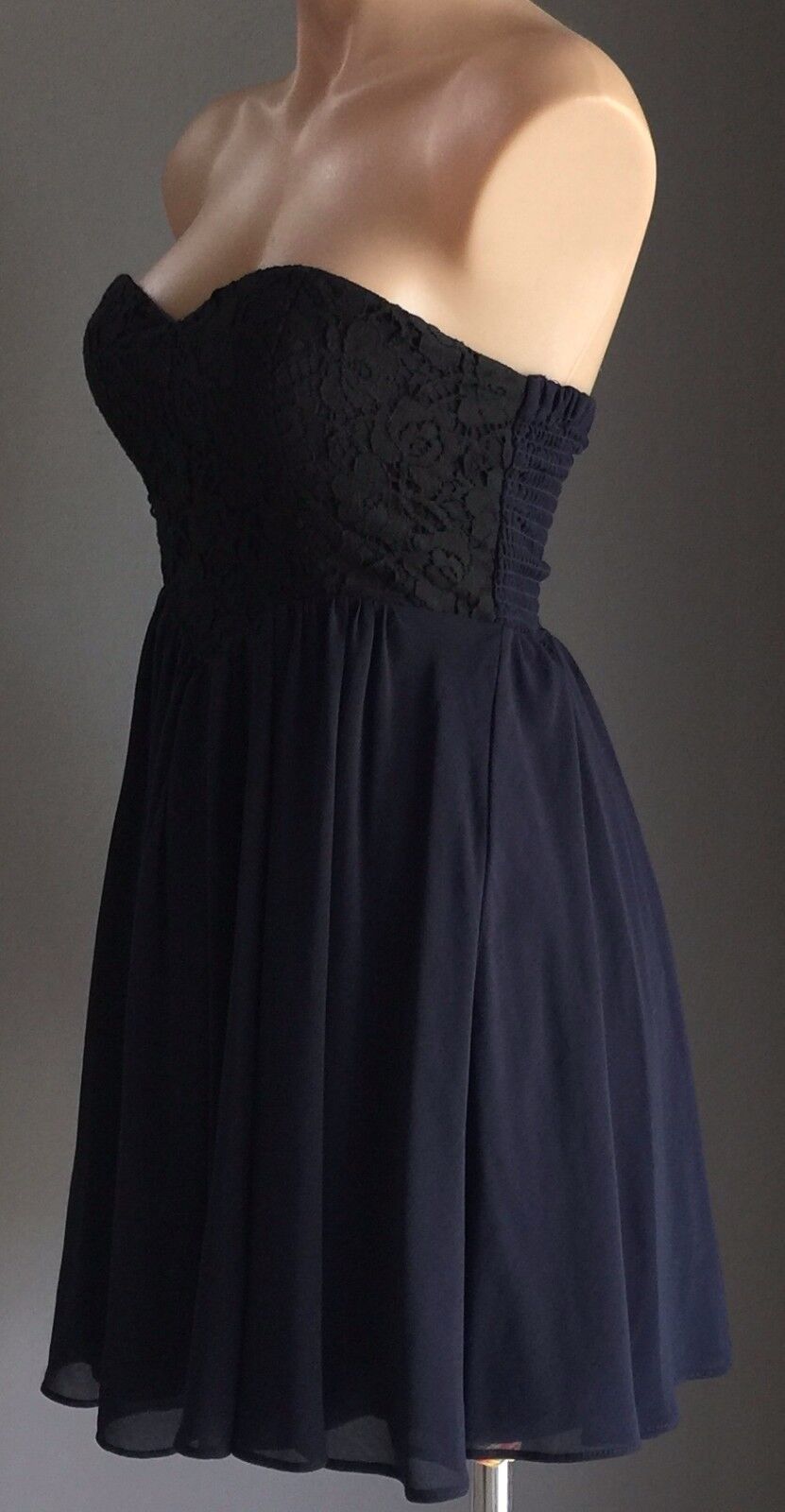 DOTTI MINI Strapless Dress Black Lace Bodice & Navy Ladies Size 8 10 Retro