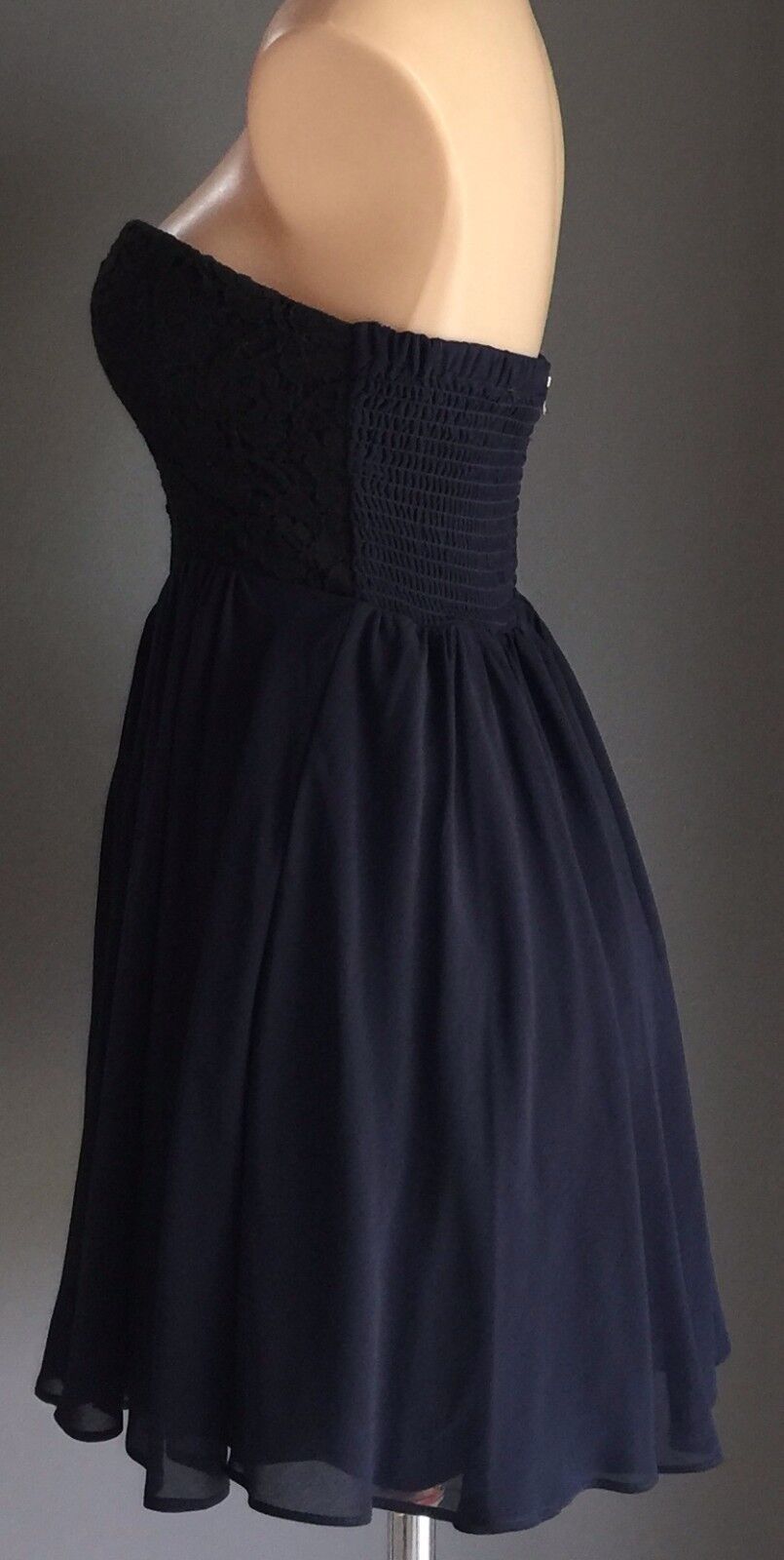 DOTTI MINI Strapless Dress Black Lace Bodice & Navy Ladies Size 8 10 Retro
