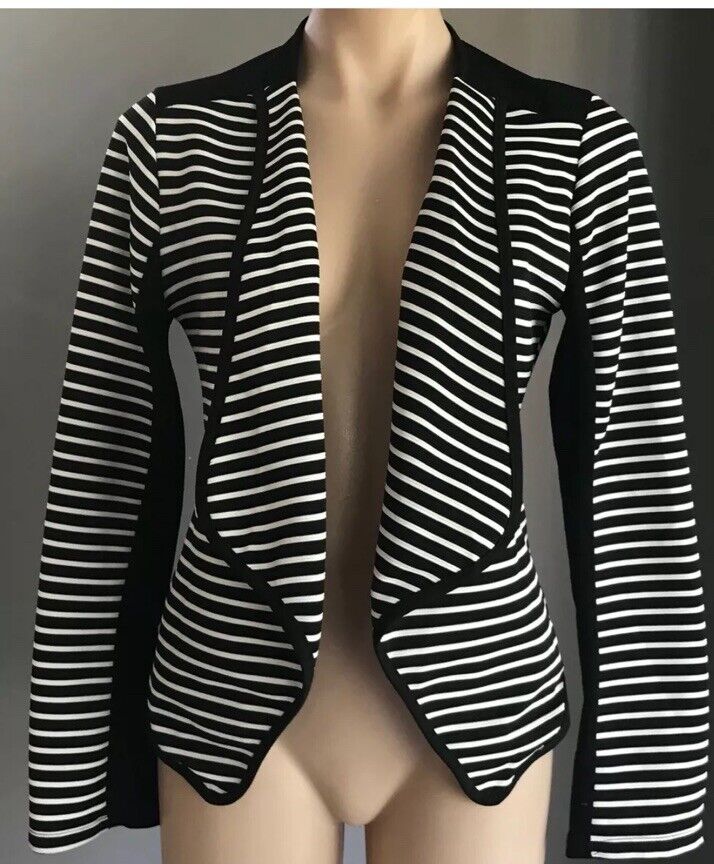 TIGHTROPE Jacket Black White Stripe Ribbed Long Sleeve Blazer Cotton Size 10 NEW