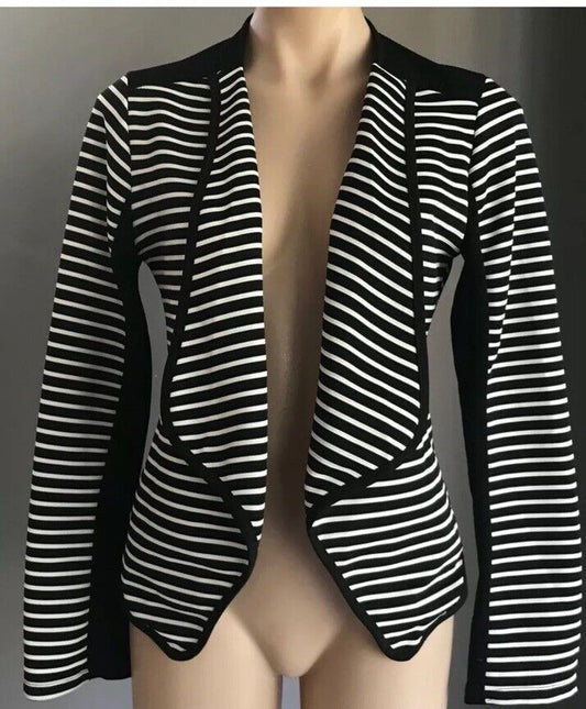 TIGHTROPE Jacket Black White Stripe Ribbed Long Sleeve Blazer Cotton Size 10 NEW