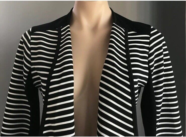 TIGHTROPE Jacket Black White Stripe Ribbed Long Sleeve Blazer Cotton Size 10 NEW