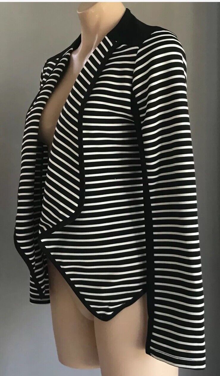TIGHTROPE Jacket Black White Stripe Ribbed Long Sleeve Blazer Cotton Size 10 NEW
