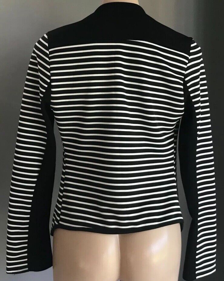 TIGHTROPE Jacket Black White Stripe Ribbed Long Sleeve Blazer Cotton Size 10 NEW