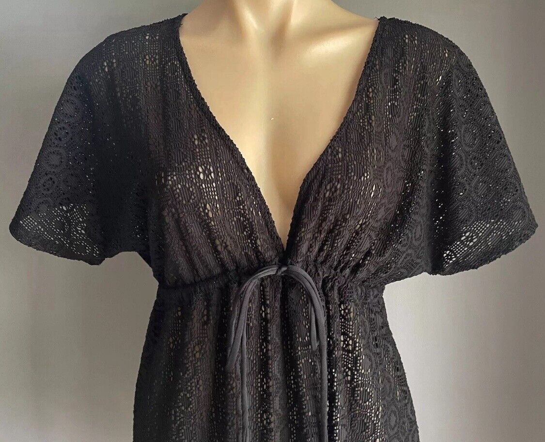 TARGET Top Beach Cover Black Lace Net Under Bust Drawstring Kaftan Size 10
