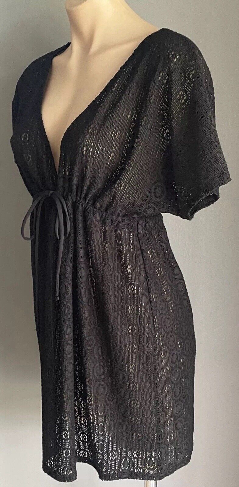 TARGET Top Beach Cover Black Lace Net Under Bust Drawstring Kaftan Size 10