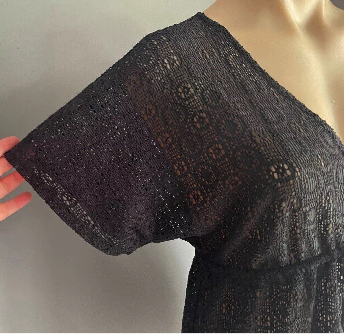 TARGET Top Beach Cover Black Lace Net Under Bust Drawstring Kaftan Size 10