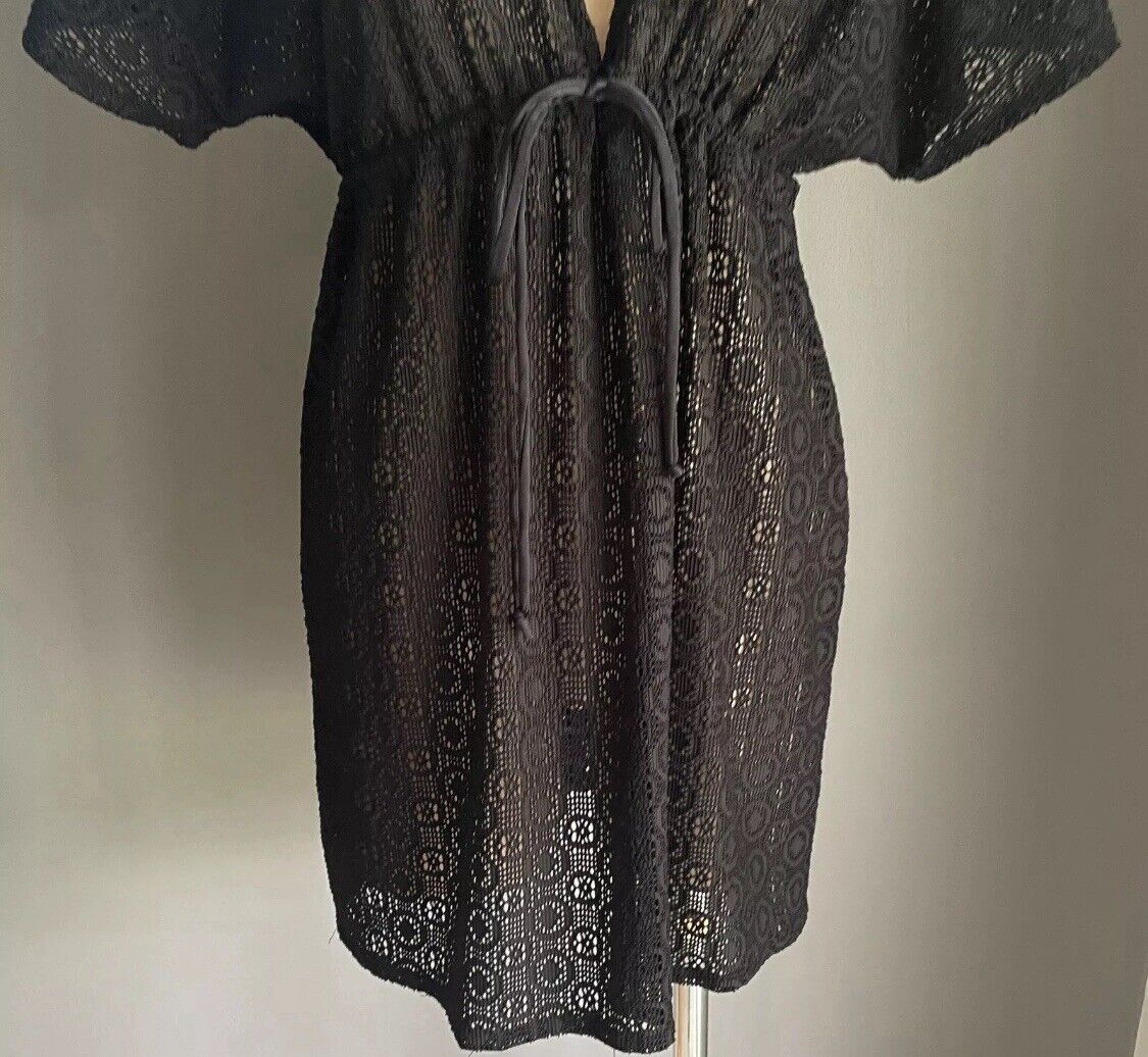 TARGET Top Beach Cover Black Lace Net Under Bust Drawstring Kaftan Size 10