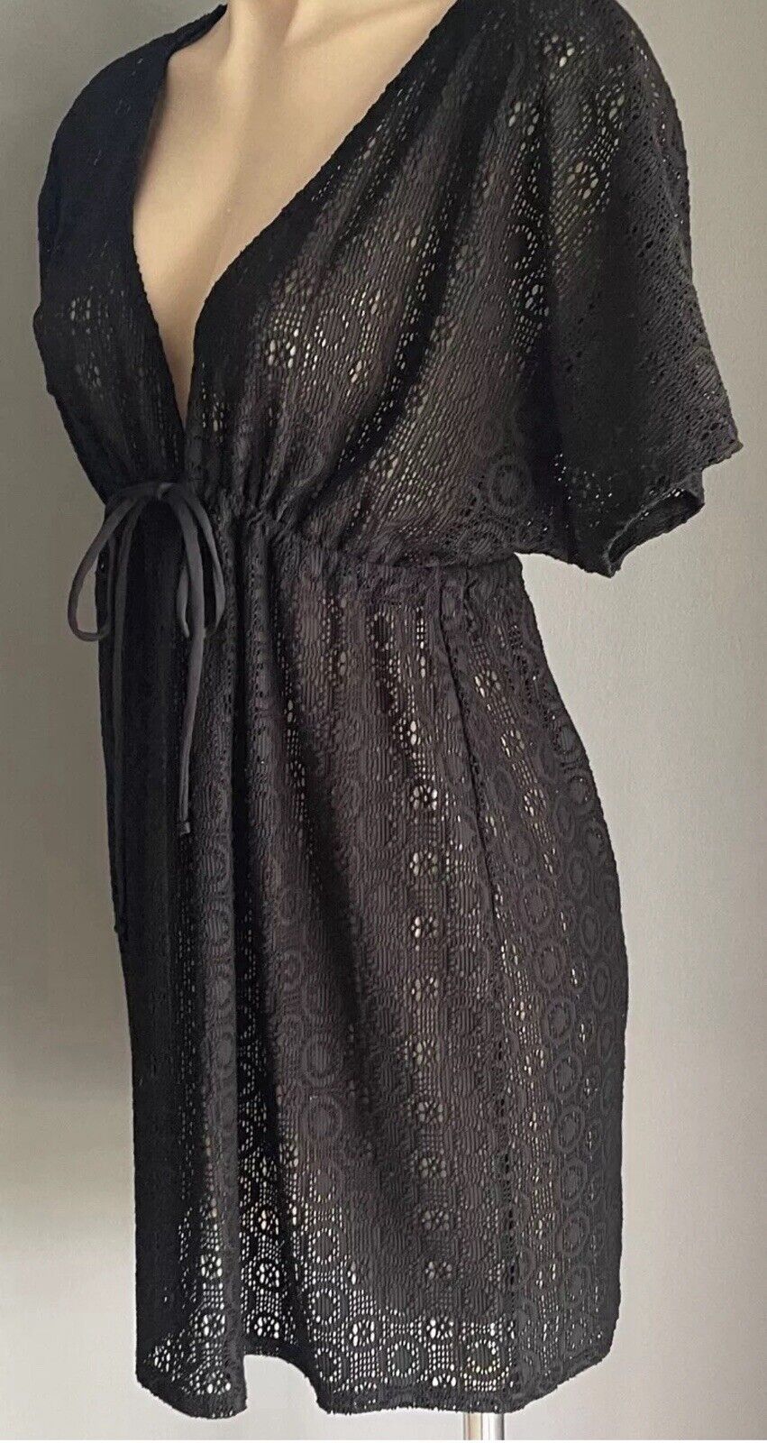TARGET Top Beach Cover Black Lace Net Under Bust Drawstring Kaftan Size 10