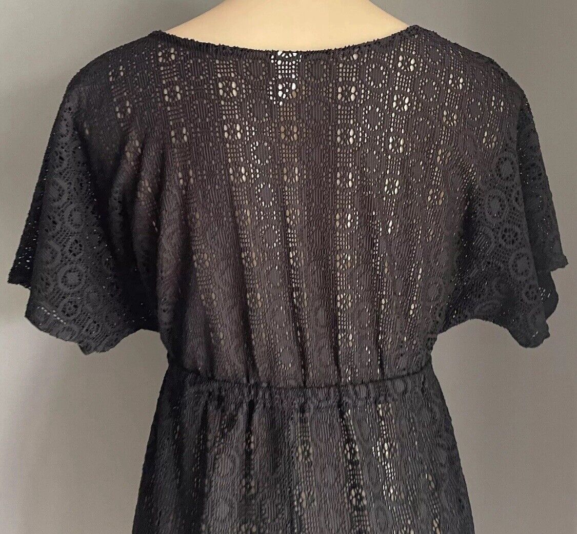 TARGET Top Beach Cover Black Lace Net Under Bust Drawstring Kaftan Size 10