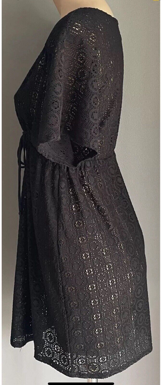 TARGET Top Beach Cover Black Lace Net Under Bust Drawstring Kaftan Size 10