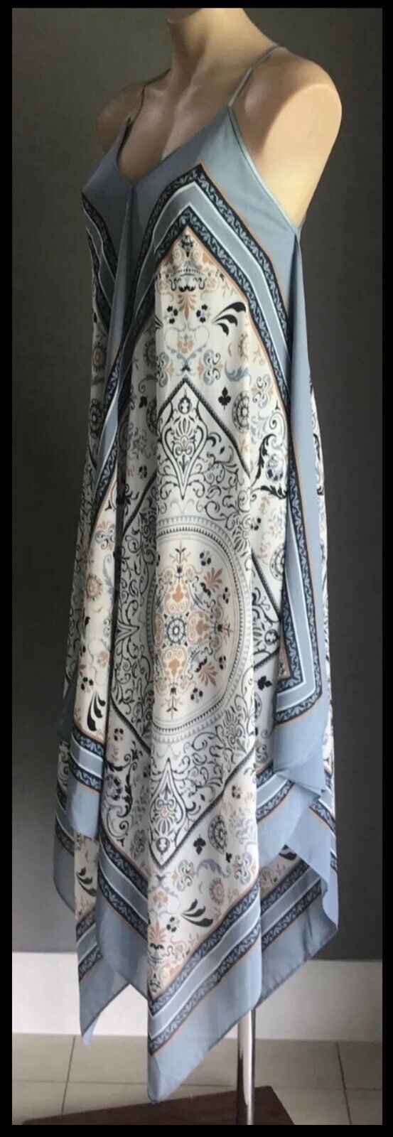 TARGET Limited Edition Strappy Midi Dress Blue Mandala Print Scarf Hanky Hem 10