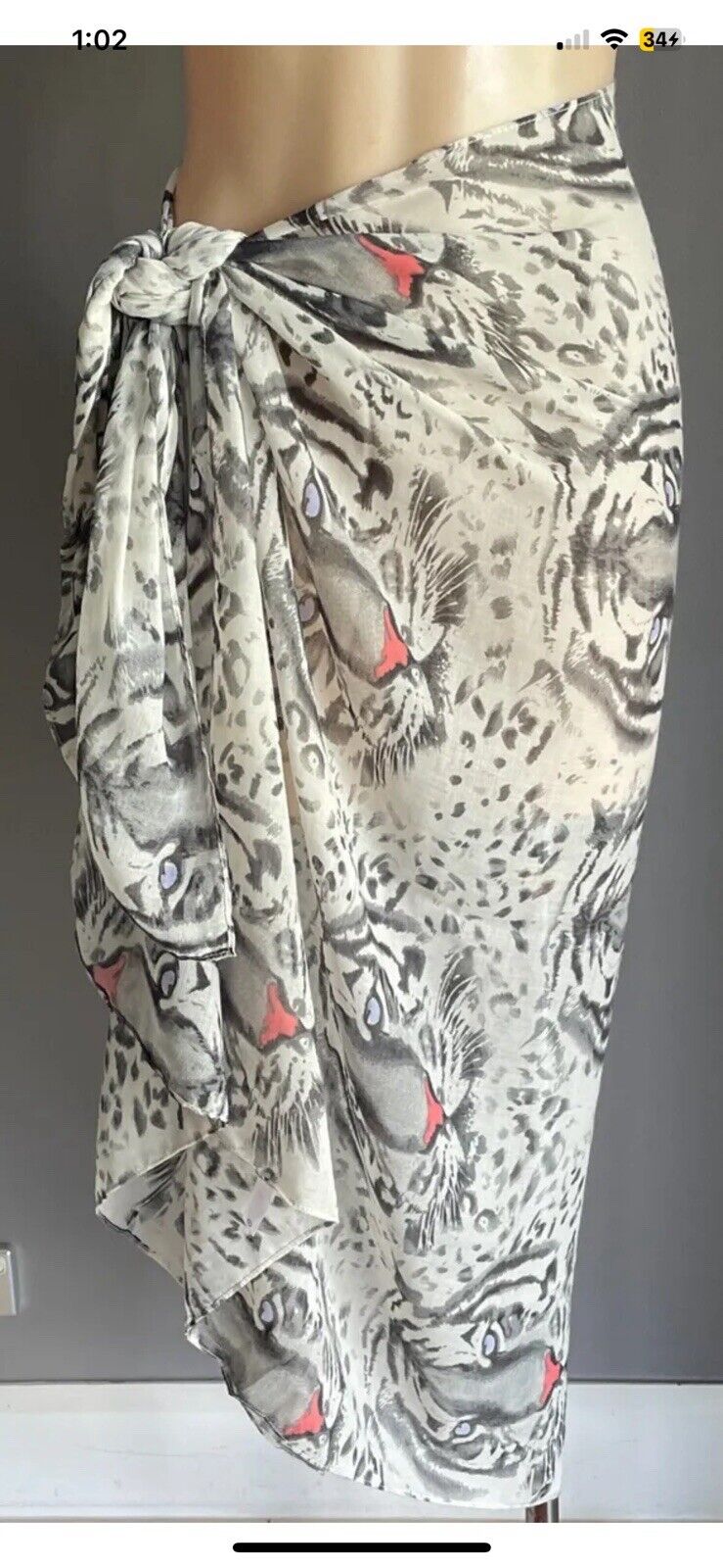 TARGET Sarong Tiger Face Black Grey White & Print Semi Sheer Skirt Wrap Stunning