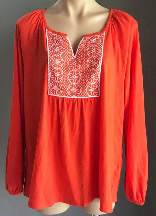 TARGET Peasant Top Orange White Trim Long Sleeve Cotton Stretch Plus Size 20 NEW