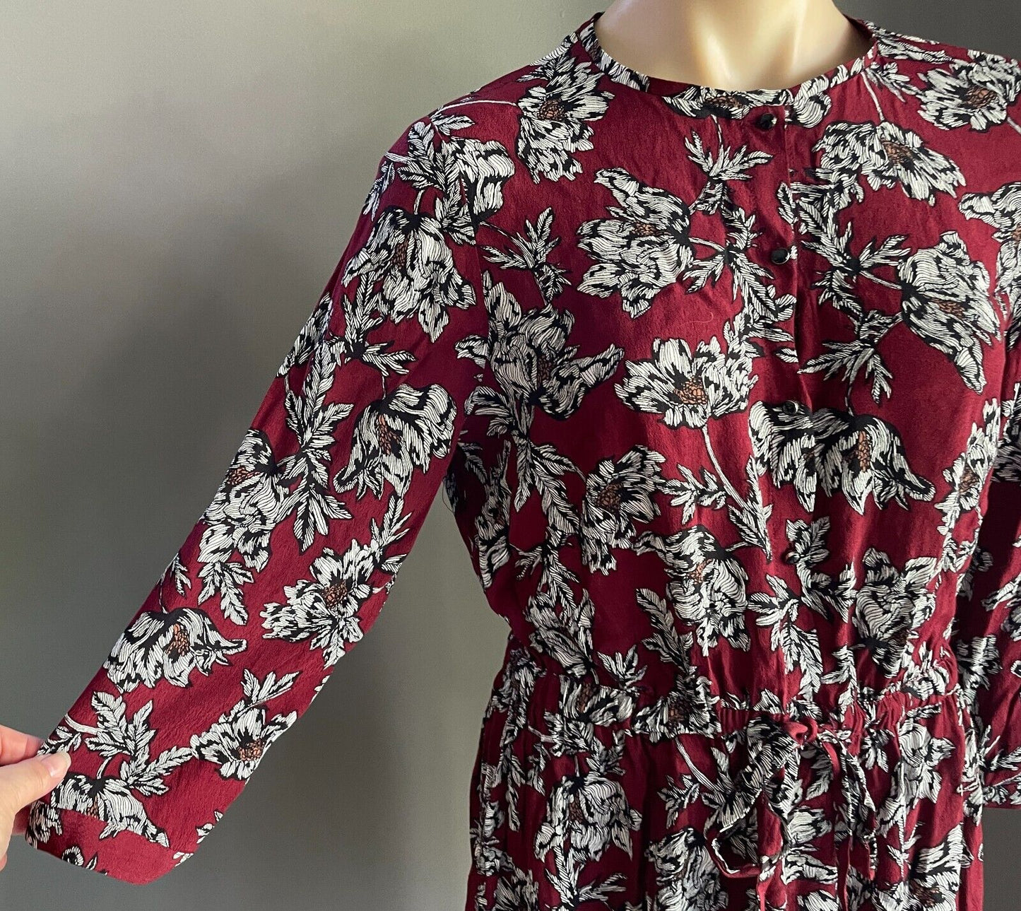 DIANA FERRARI Sheath Dress Burgundy Black White Floral Print 3/4 Sleeve Size 12