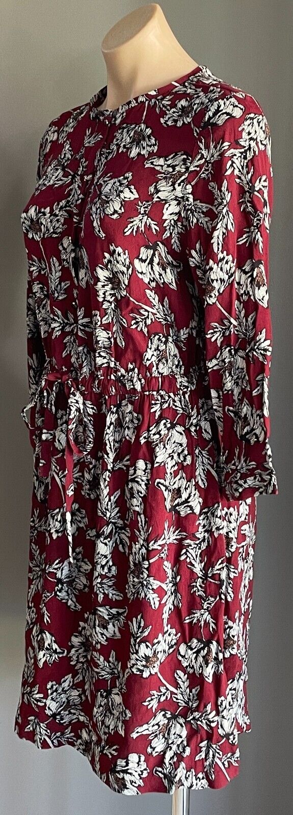 DIANA FERRARI Sheath Dress Burgundy Black White Floral Print 3/4 Sleeve Size 12