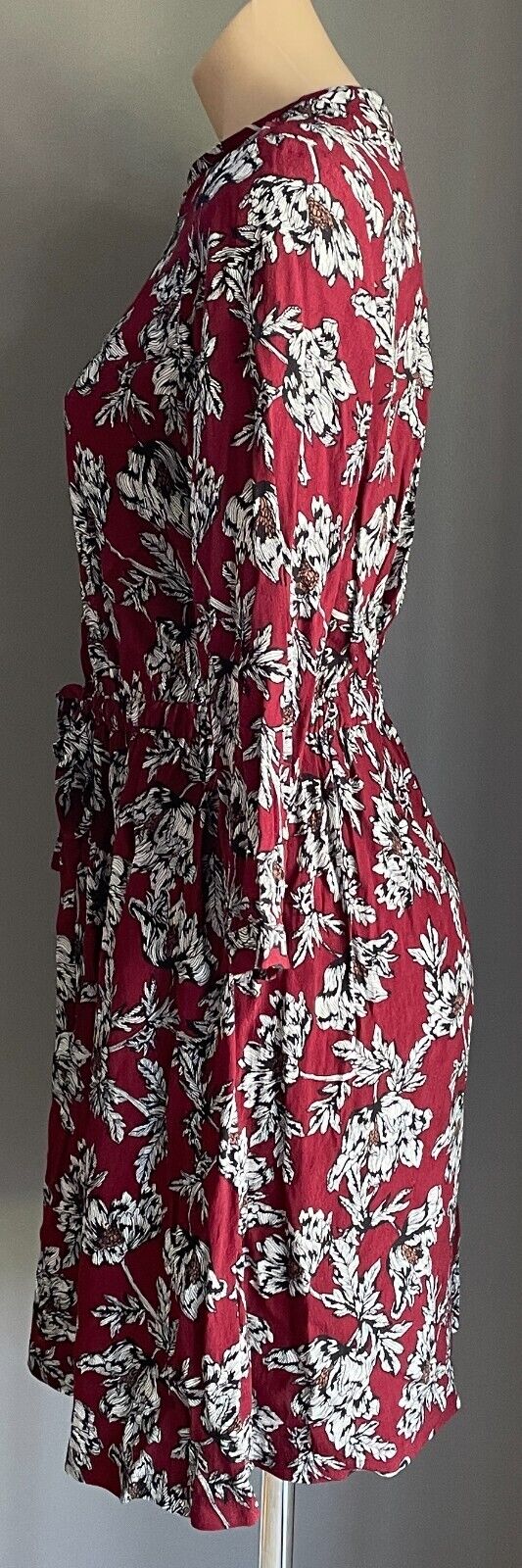 DIANA FERRARI Sheath Dress Burgundy Black White Floral Print 3/4 Sleeve Size 12