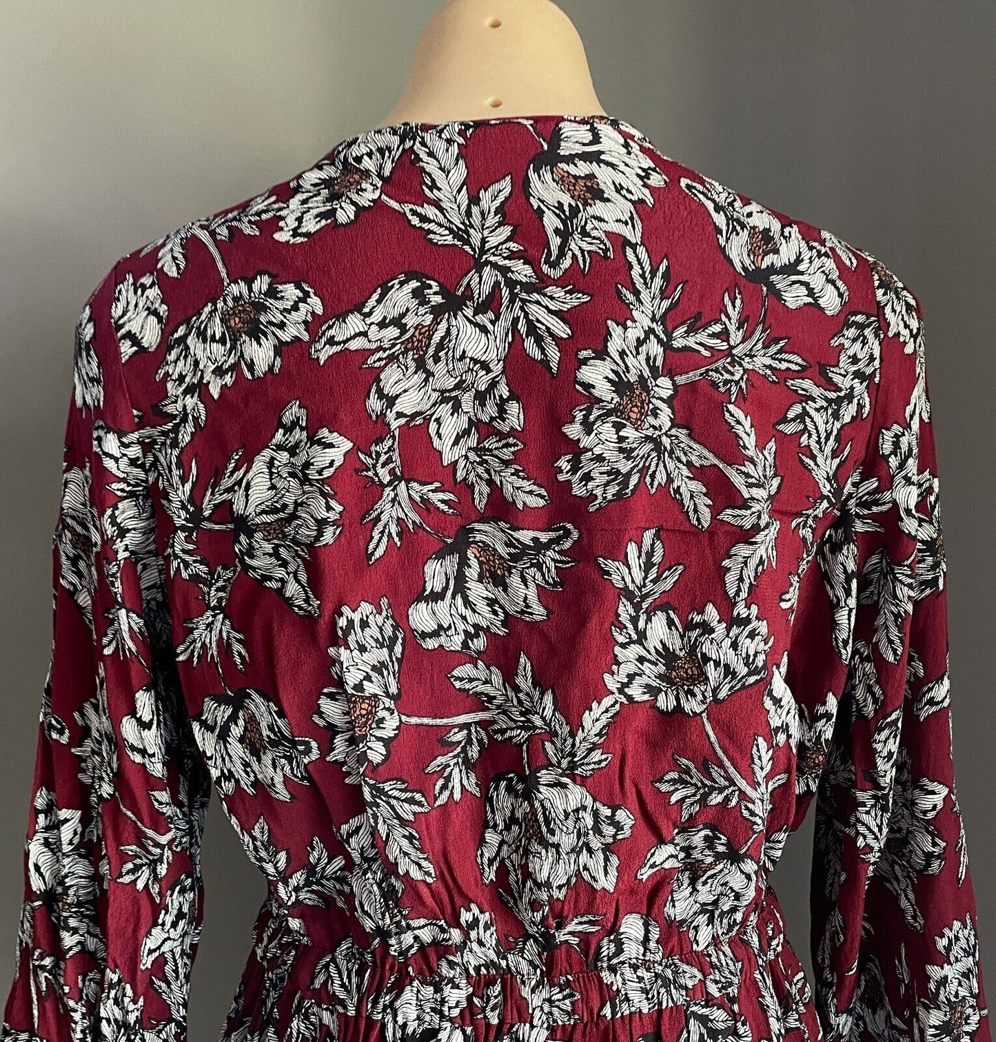 DIANA FERRARI Sheath Dress Burgundy Black White Floral Print 3/4 Sleeve Size 12