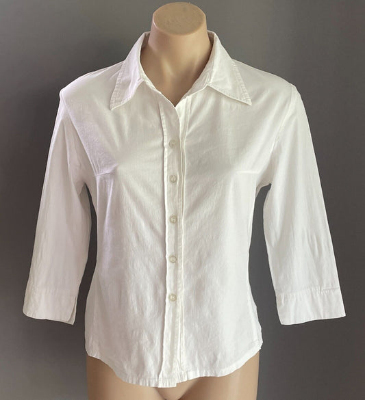 WESTCO White Shirt 3/4 Sleeve Fitted Stretch Button Up Collar Size 12 Retro
