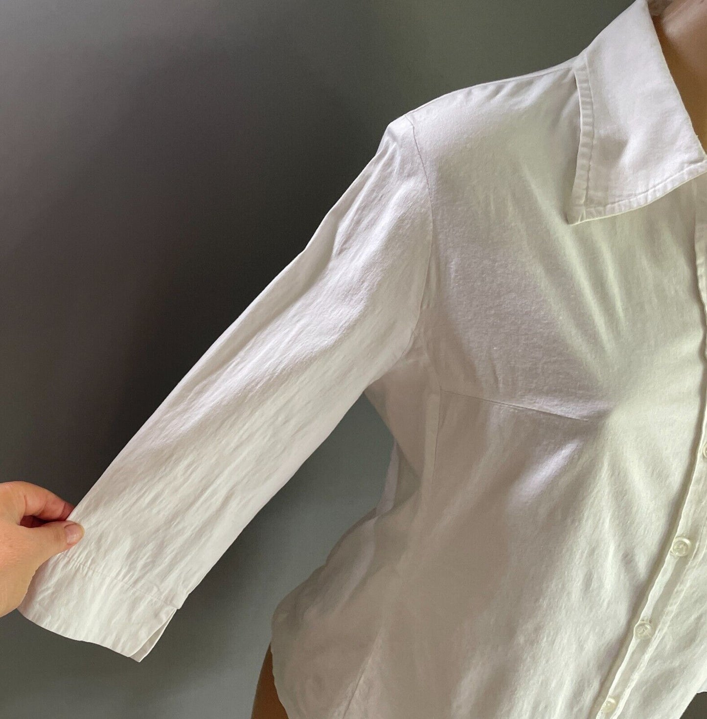 WESTCO White Shirt 3/4 Sleeve Fitted Stretch Button Up Collar Size 12 Retro