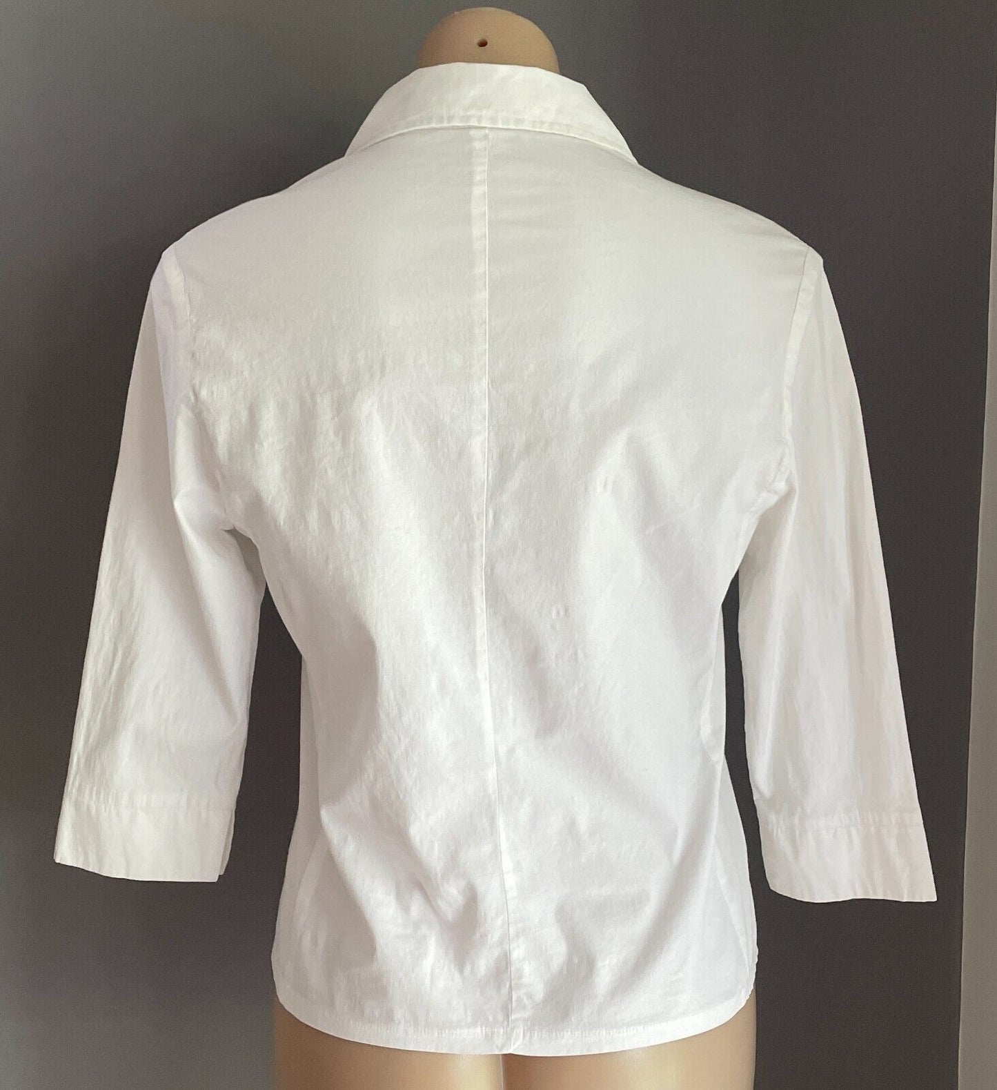 WESTCO White Shirt 3/4 Sleeve Fitted Stretch Button Up Collar Size 12 Retro