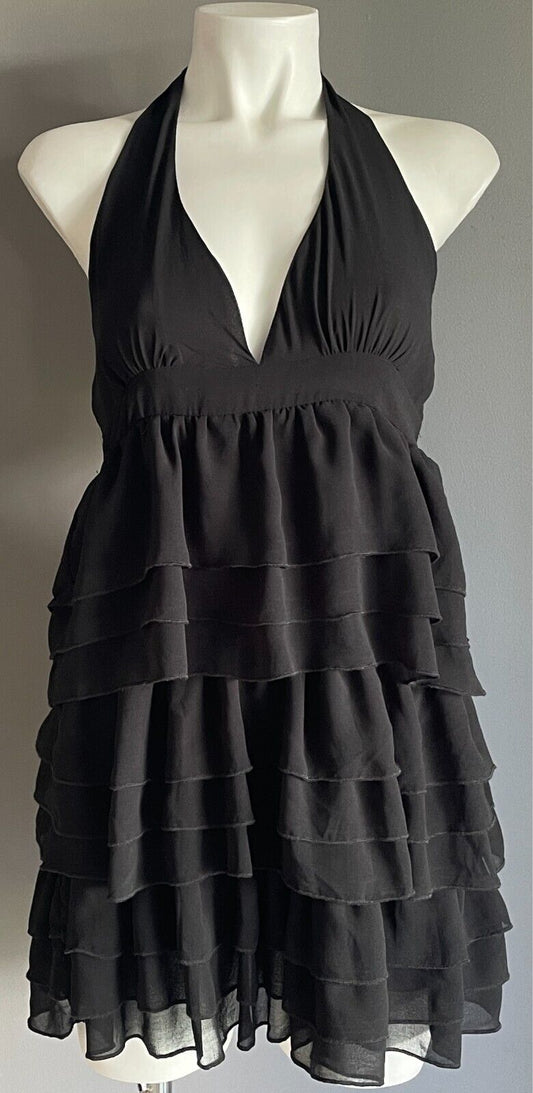 REQUEST Mini Dress Black Halter Neck Tier Skirt Size 8 New With Tags