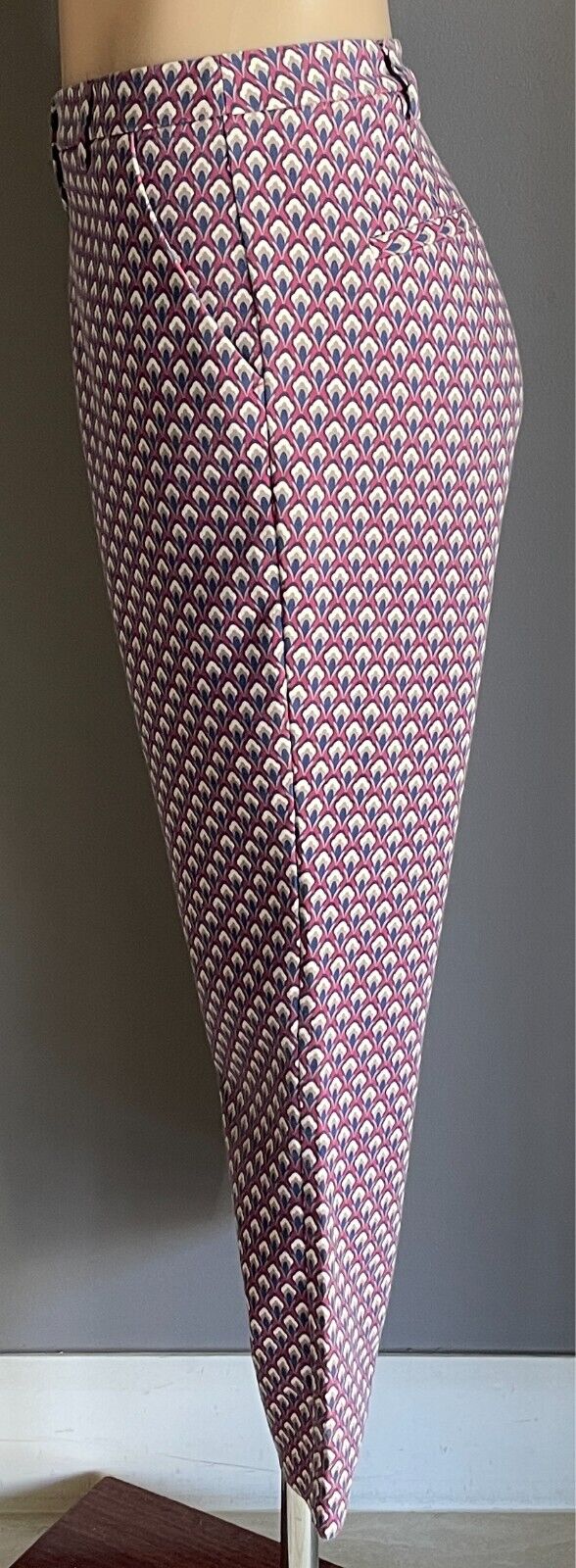 SPORTSGIRL Pants  Slim Fit Dark Fuchsia Blue Taupe Cream Print Sz 12 Crop Length