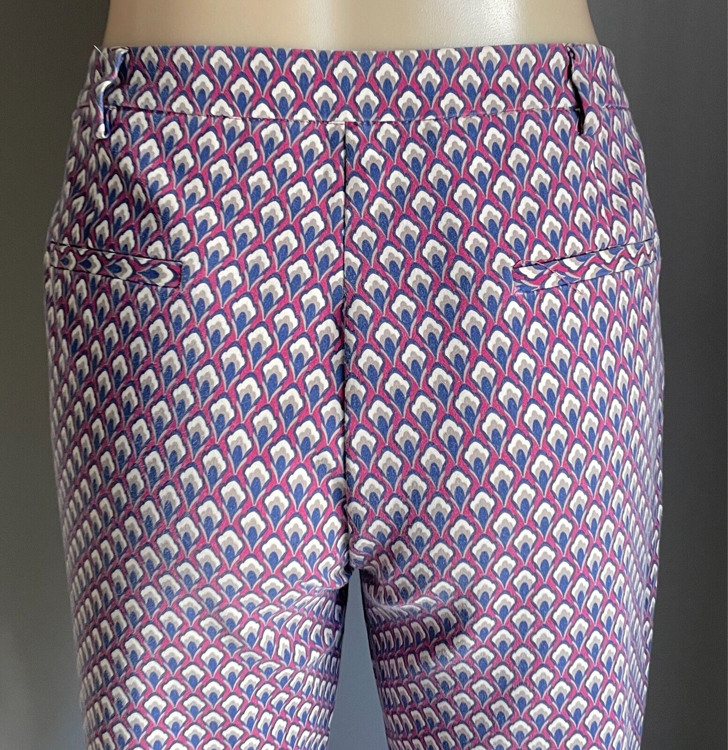 SPORTSGIRL Pants  Slim Fit Dark Fuchsia Blue Taupe Cream Print Sz 12 Crop Length