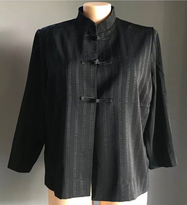 TAKING SHAPE TS Jacket Black Self Stripe Mandarin Collar 3/4 Sleeve Plus Size 16
