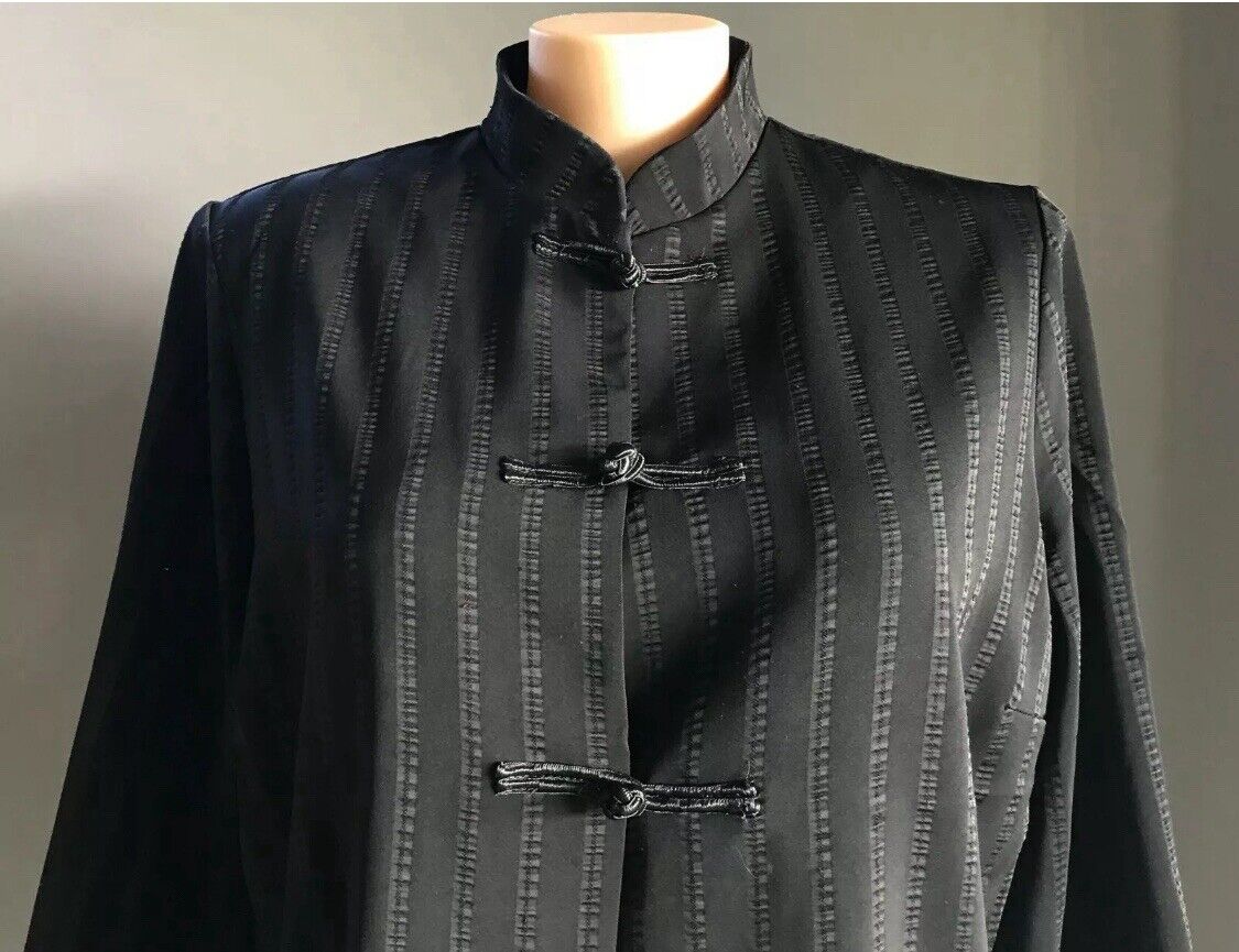 TAKING SHAPE TS Jacket Black Self Stripe Mandarin Collar 3/4 Sleeve Plus Size 16