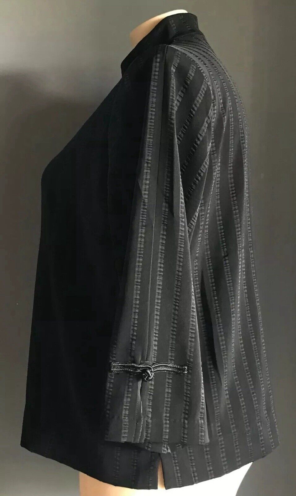 TAKING SHAPE TS Jacket Black Self Stripe Mandarin Collar 3/4 Sleeve Plus Size 16