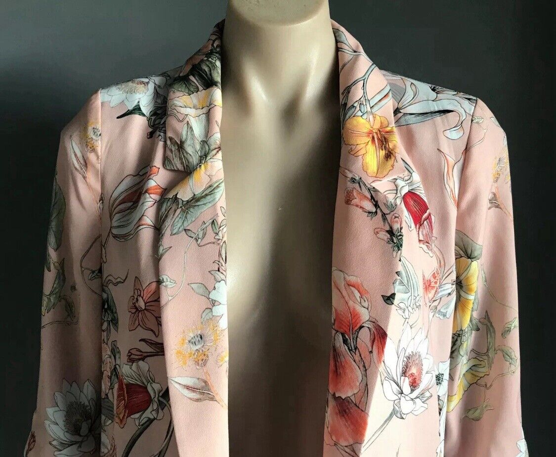 RIVER ISLAND Jacket Floral Blush Pink Ruched Tie Sleeve Blazer Ladies Size 8 10