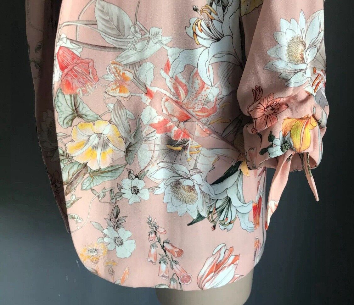 RIVER ISLAND Jacket Floral Blush Pink Ruched Tie Sleeve Blazer Ladies Size 8 10
