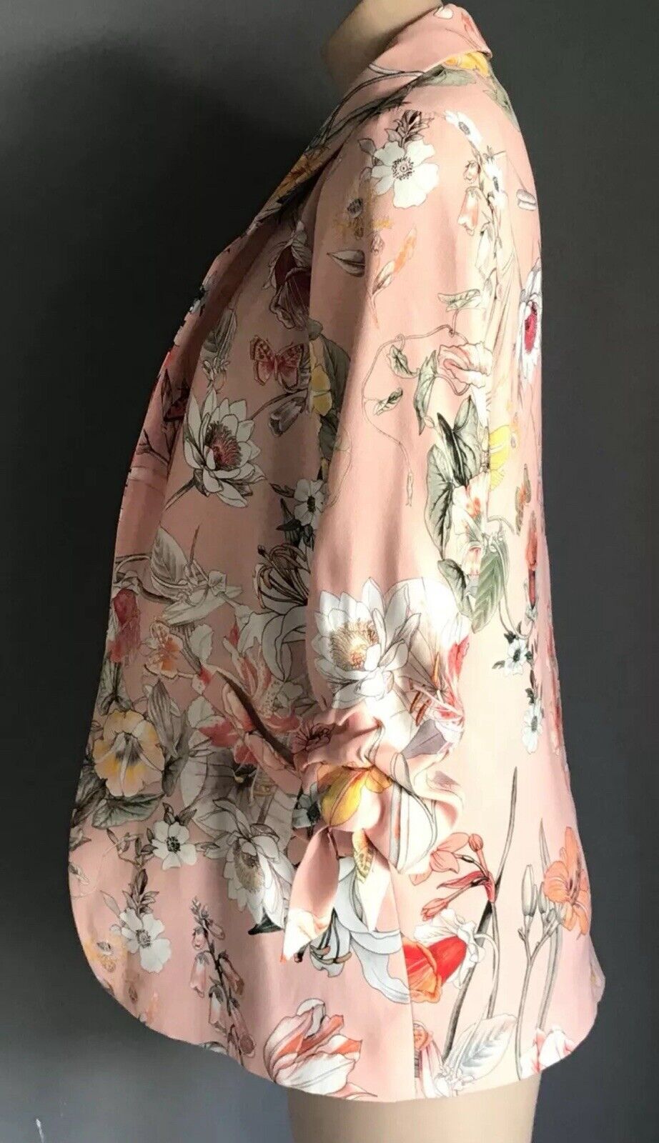 RIVER ISLAND Jacket Floral Blush Pink Ruched Tie Sleeve Blazer Ladies Size 8 10