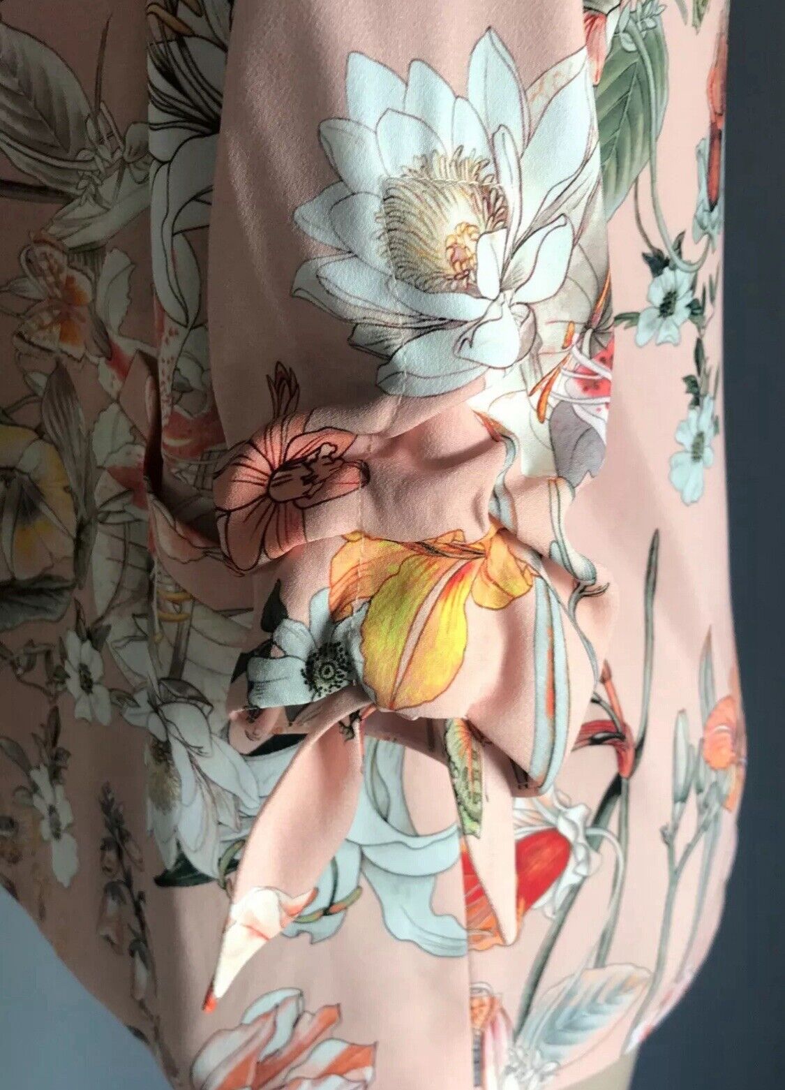 RIVER ISLAND Jacket Floral Blush Pink Ruched Tie Sleeve Blazer Ladies Size 8 10