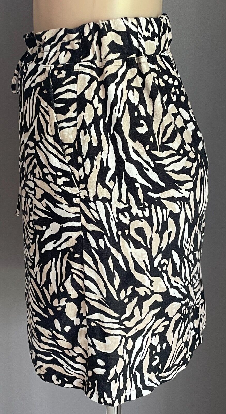 SUZANNE GRAE LINEN Black White Beige Straight Skirt Size XS 10 1Elastic Waist