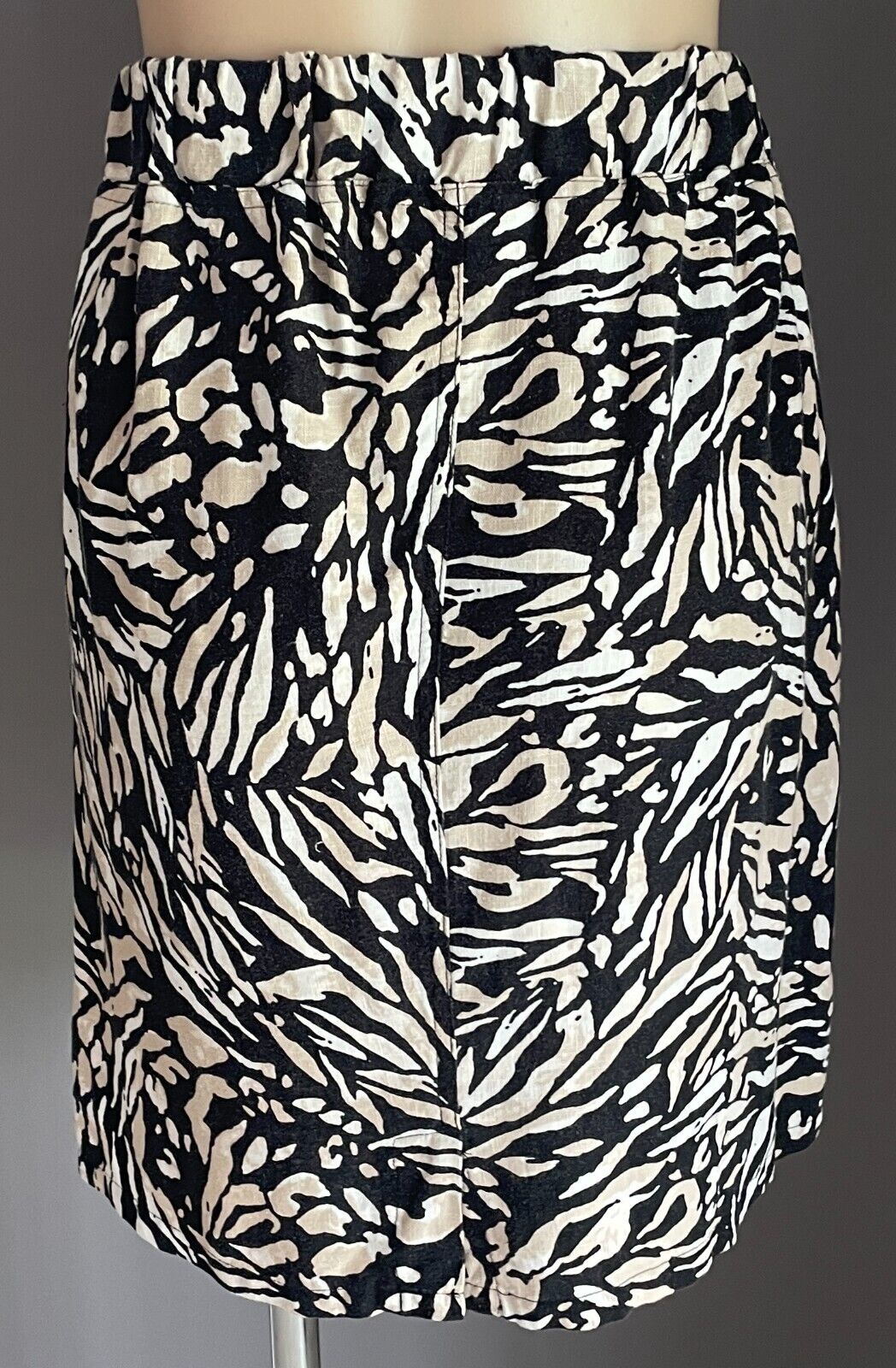 SUZANNE GRAE LINEN Black White Beige Straight Skirt Size XS 10 1Elastic Waist