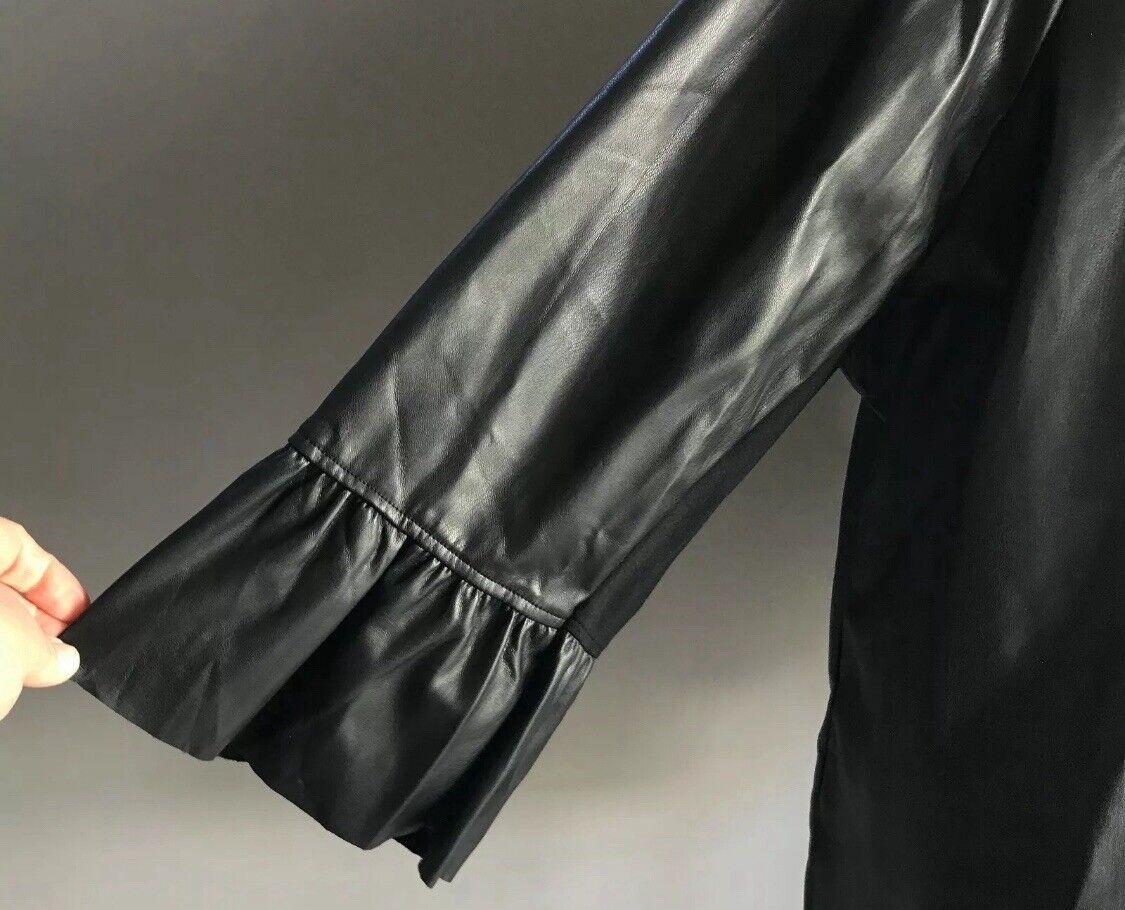 TAKING SHAPE TS Jacket Black Pleather Collarless 3/4 Sleeve Ladies Plus Sz XL 24