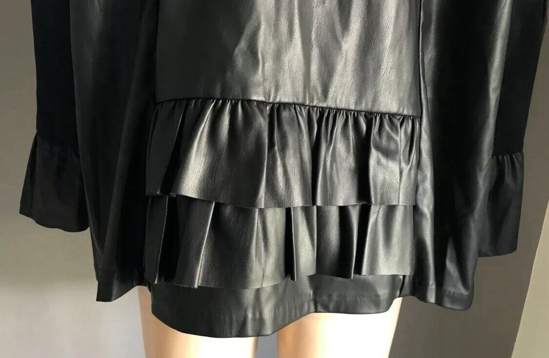 TAKING SHAPE TS Jacket Black Pleather Collarless 3/4 Sleeve Ladies Plus Sz XL 24
