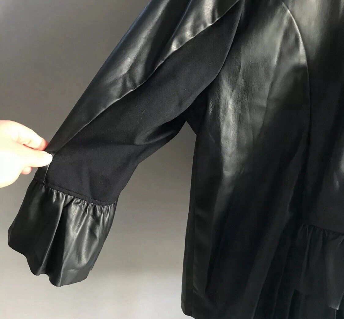 TAKING SHAPE TS Jacket Black Pleather Collarless 3/4 Sleeve Ladies Plus Sz XL 24