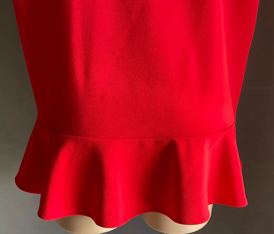 Ladies Top FRENCH CONNECTION Red Short Sleeve Blouse w Frill Hem Tee Sz L 12  14