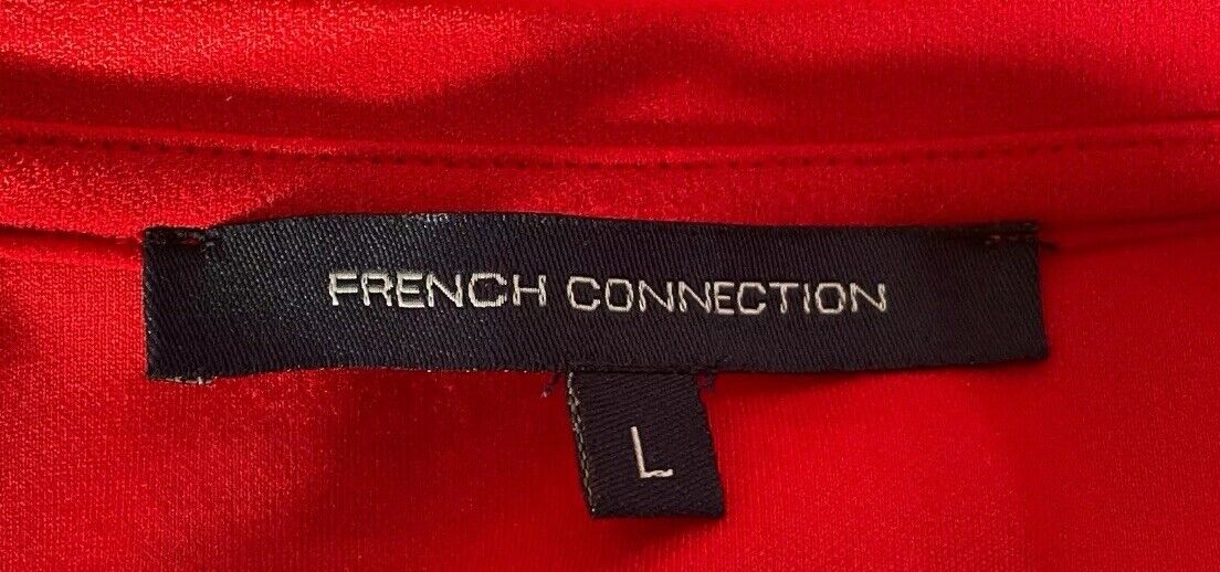 Ladies Top FRENCH CONNECTION Red Short Sleeve Blouse w Frill Hem Tee Sz L 12  14