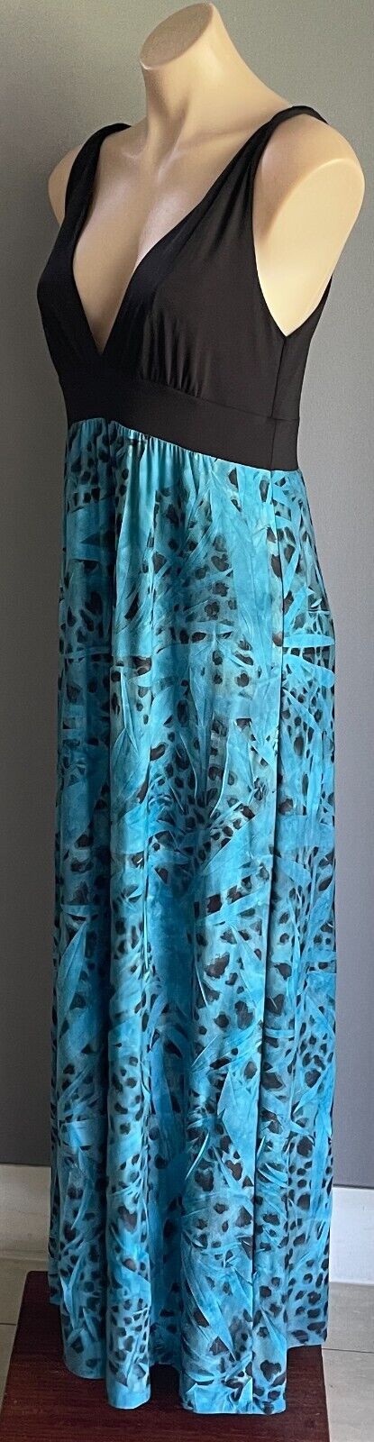 MAJESTIC Green/Black/Blue Animal/Leaf Print High Waist Sleeveless Maxi Size 16