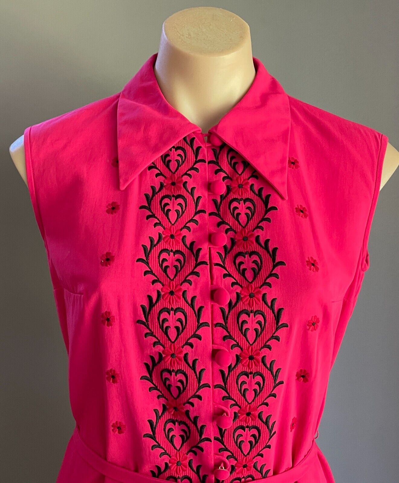 PARK LANE Shirt Dress Pink Embroidered Trim Waist Tie SSW 12 NEW Vintage NOS
