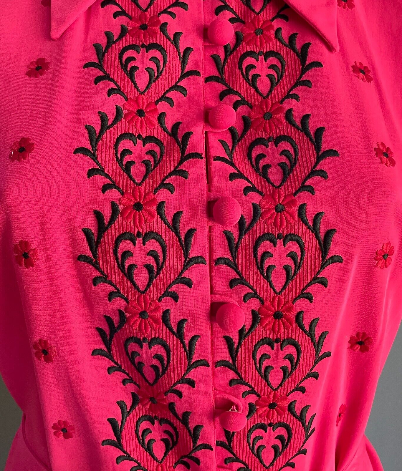 PARK LANE Shirt Dress Pink Embroidered Trim Waist Tie SSW 12 NEW Vintage NOS