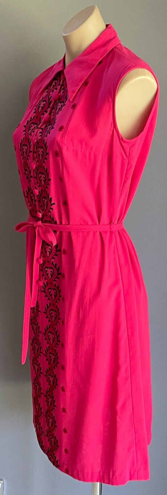 PARK LANE Shirt Dress Pink Embroidered Trim Waist Tie SSW 12 NEW Vintage NOS