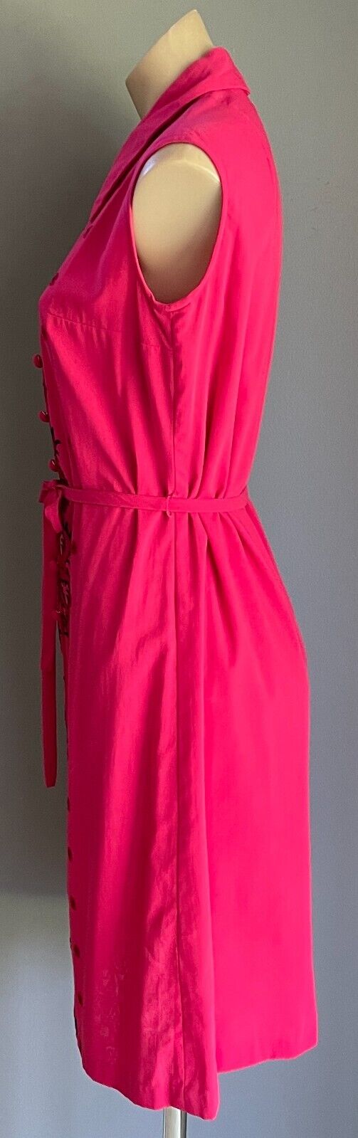 PARK LANE Shirt Dress Pink Embroidered Trim Waist Tie SSW 12 NEW Vintage NOS