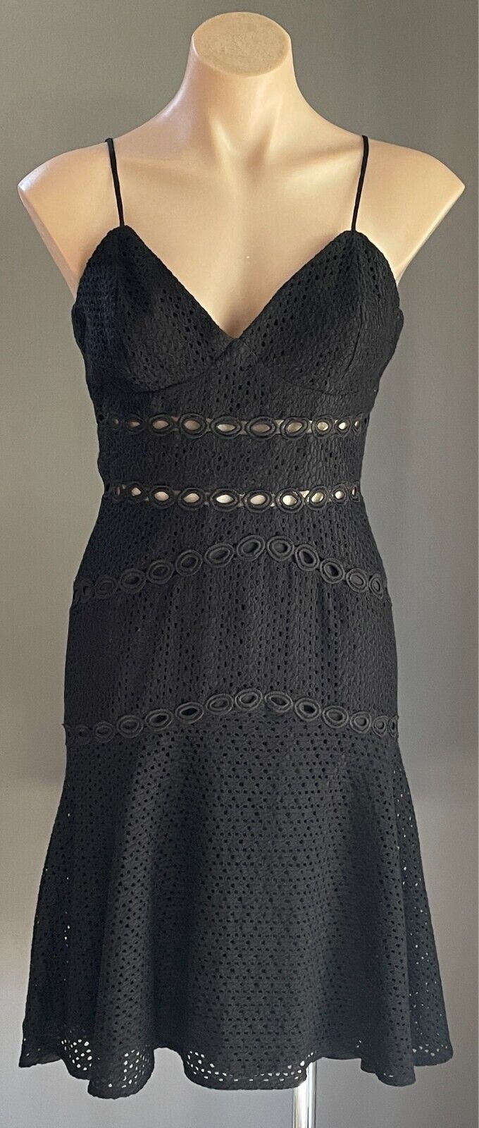 BARDOT Dress Black Knee Length Cut Out Lace Fabric Size 10 Sleeveless Lined